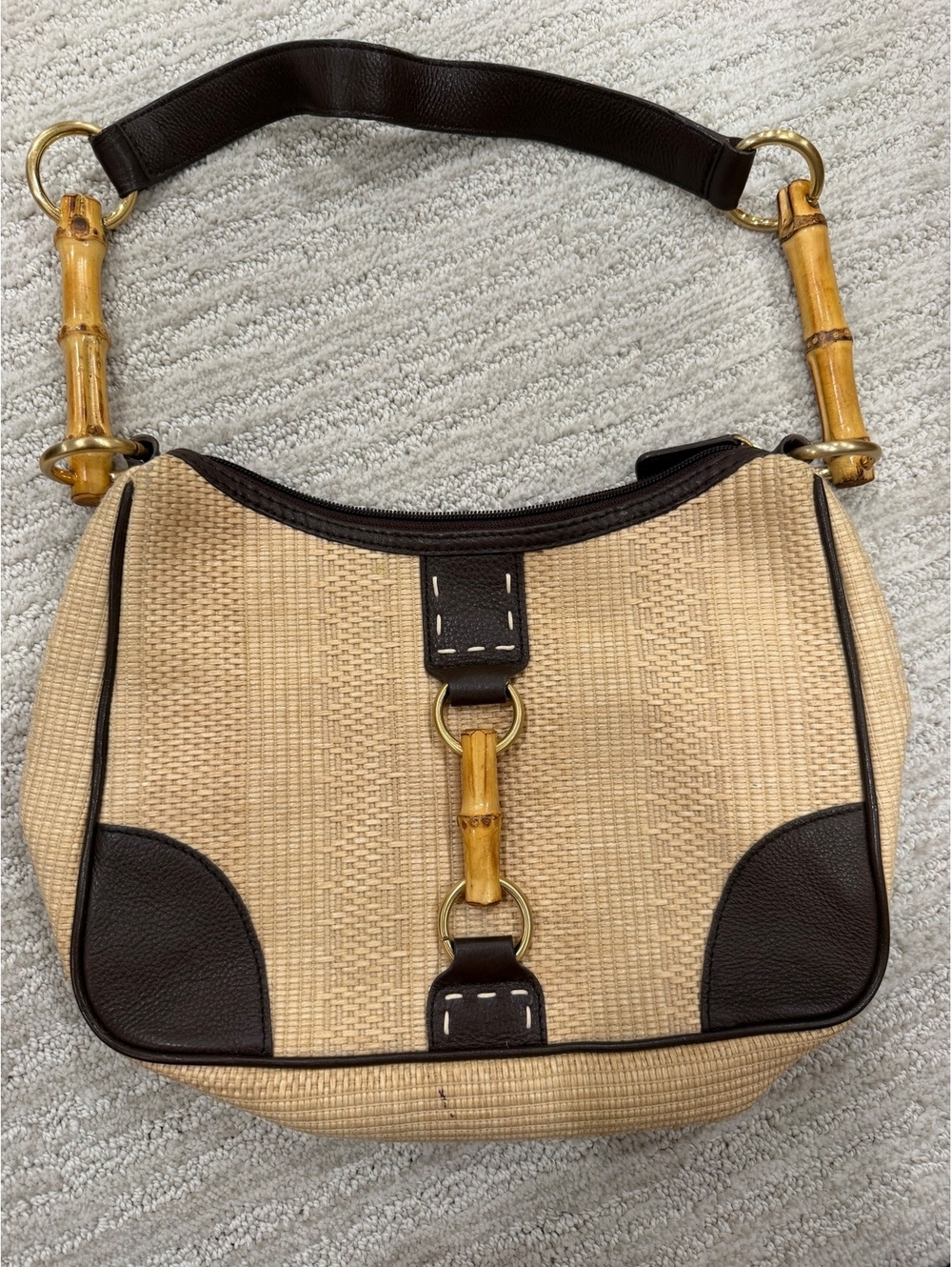 Kate Landry straw shoulder bag with bamboo hardware